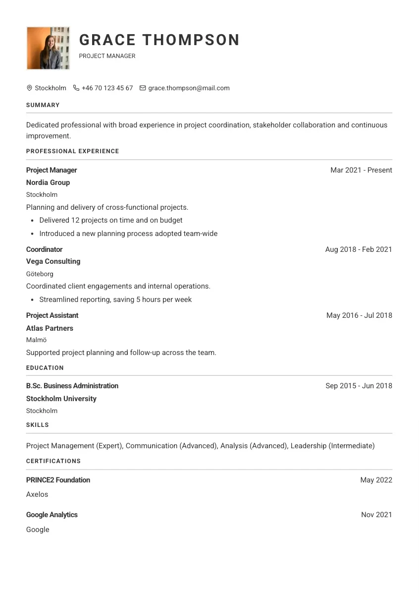 Resume template Ingegerd