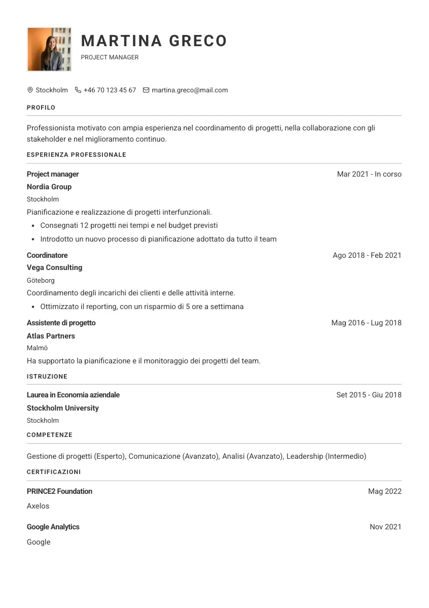 Template per il curriculum Ingegerd